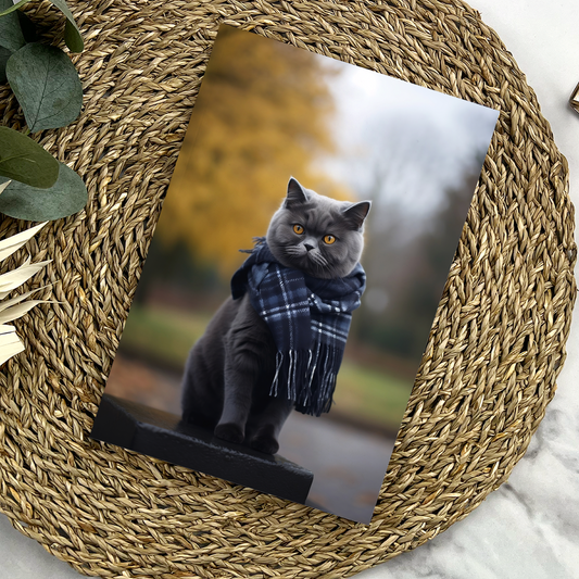 British Shorthair Cat with Blue Tartan Notebook Journal