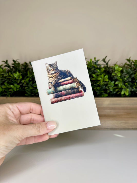 Cat and Books Light Sage Mini Daily Planner Notebook