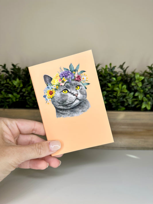 Cat with Flowers in her Hair Peach Mini Daily Planner Notebook