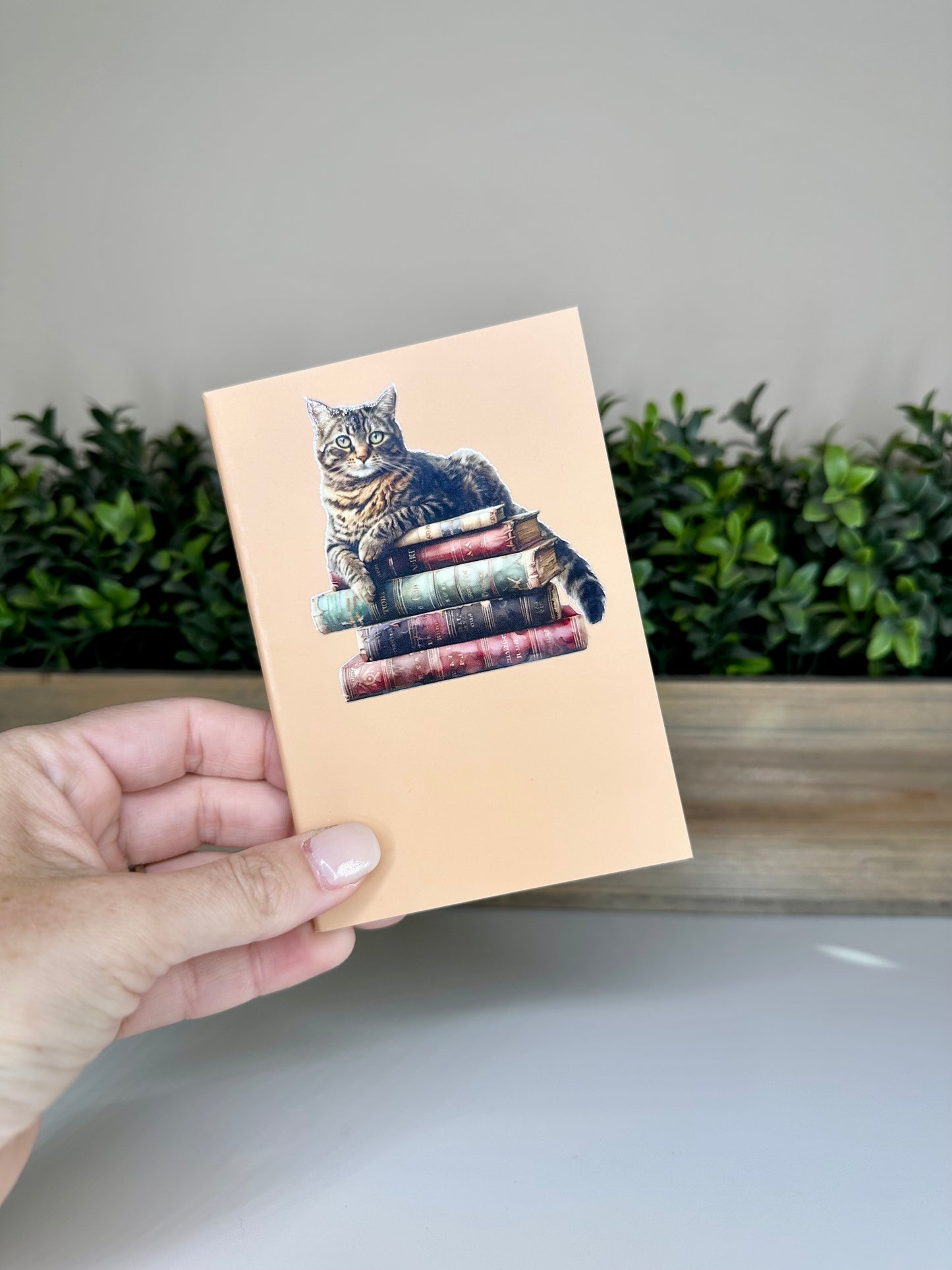 Cat and Books Peach Mini Daily Planner Notebook