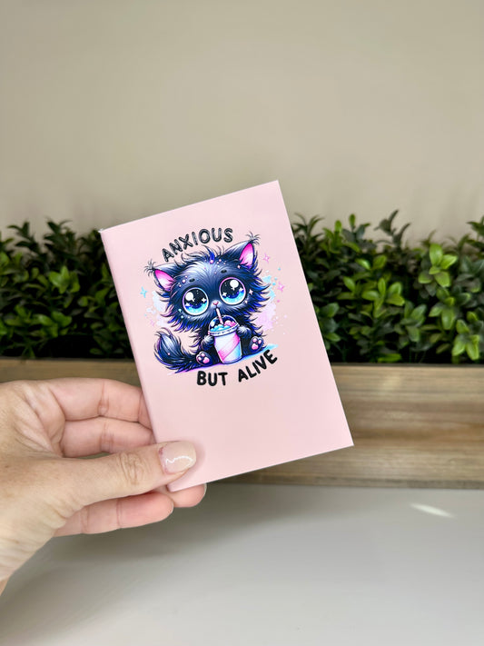 Anxious but Alive Cat Light Pink Mini Daily Planner Notebook