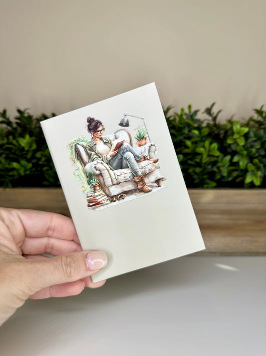 Lady Reading Books Light Sage Mini Daily Planner Notebook