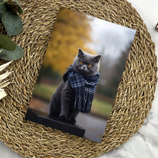 British Shorthair Cat with Blue Tartan Journal Notebook